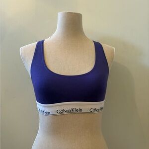 Calvin Klein Purple Violet Cotton Racerback Scoop Neck Bra Bralette Logo Elastic